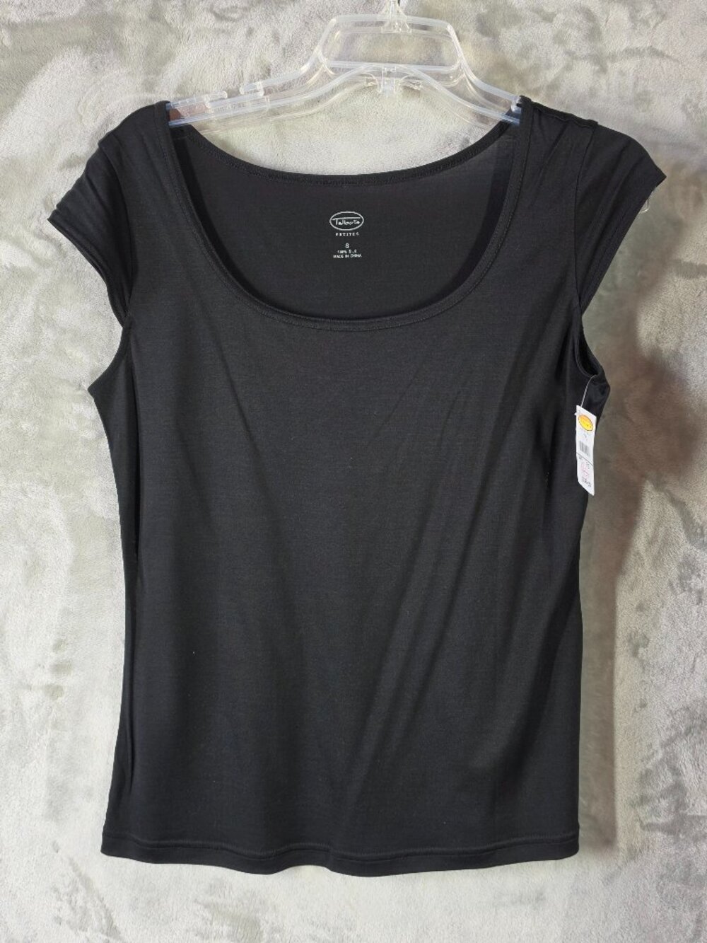 NWT Talbots Petite Small Black 100% Silk Cap Sleeve Top